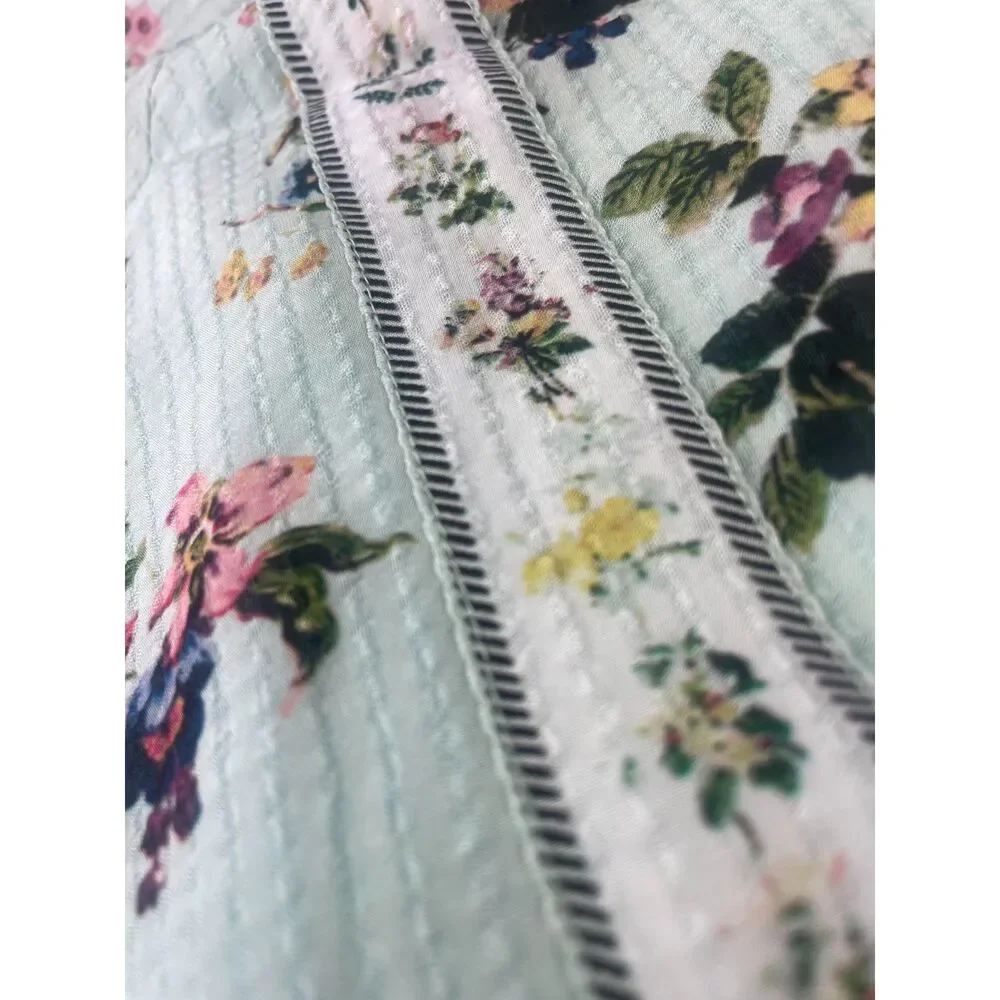 ~ Anthropologie XL Hemant & Nandita Blouse Floral Mint Lace Aqua Green Elastic - Picture 11 of 16